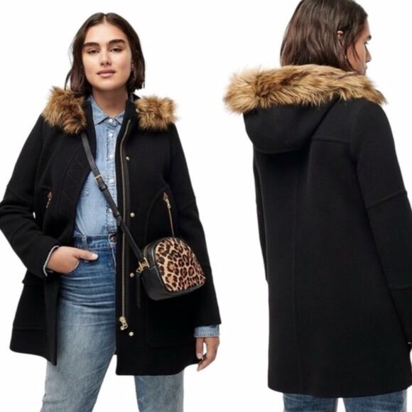 J.Crew Chateau Parka Italian Stadium Cloth Wool Blend Coat in Black Size 0 - Picture 2 of 10